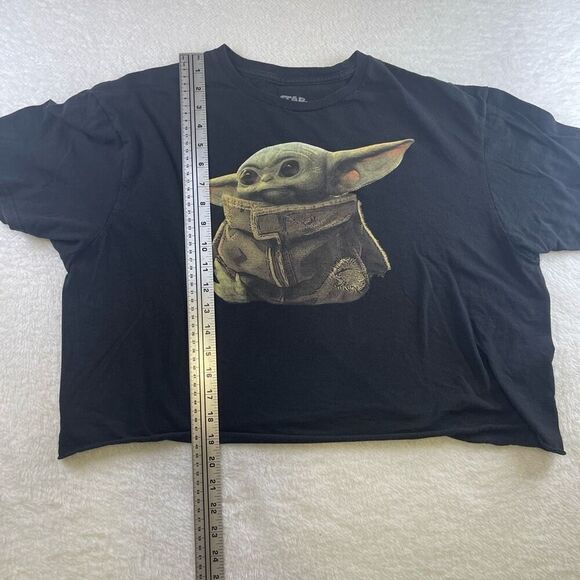 XL Black cutoff Midriff Star Wars The Mandalorian Grogu The Child T Shirt Fifth - Picture 5 of 11